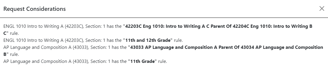 Replacement Course requirements. 